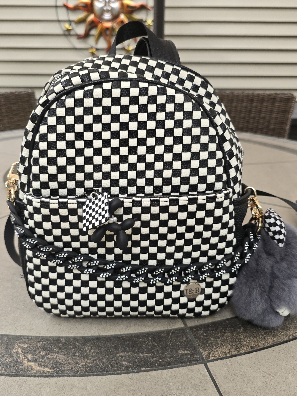Black and White Checkered Mini Backpack